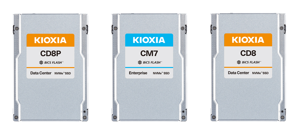 KIOXIA CD8P Series Data Center SSD, KIOXIA CM7 Series Enterprise SSD, and KIOXIA CD8 Series Data Center SSD